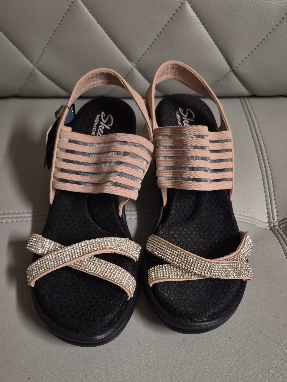 Skechers Women's Blush Pink Rhinestone Strappy Slingback Sandals